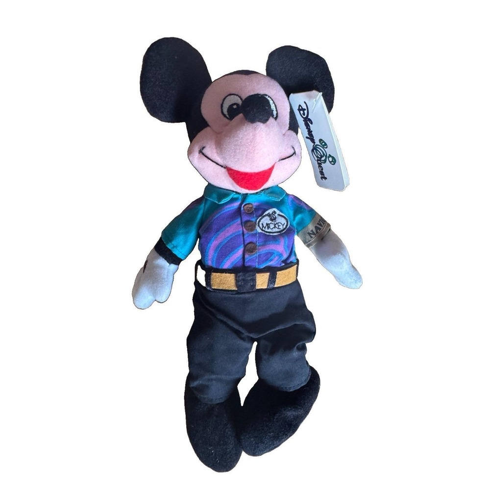 Disney Quest Mickey Mouse Navigator Employee 9" Bean Plush Toy NWT